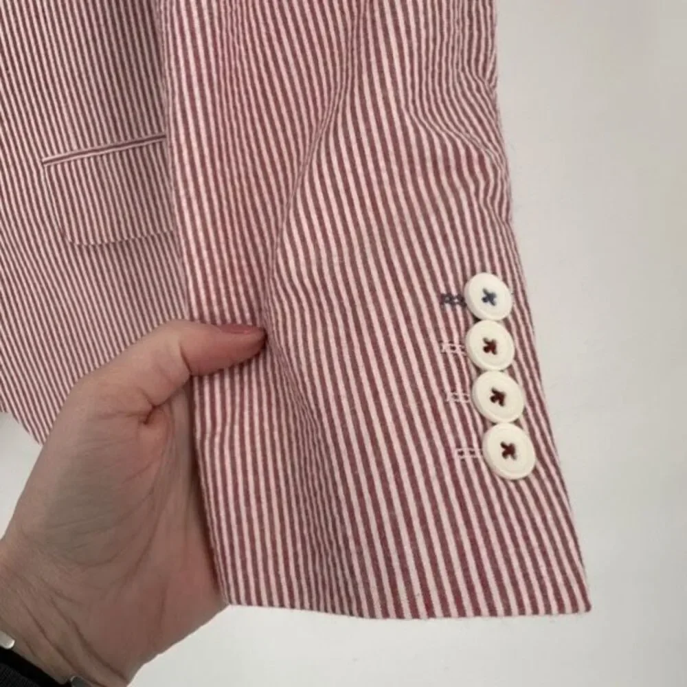 Paisley & Gray Men's Slim Fit‎ Seersucker Cotton Blazer Red White Striped Small